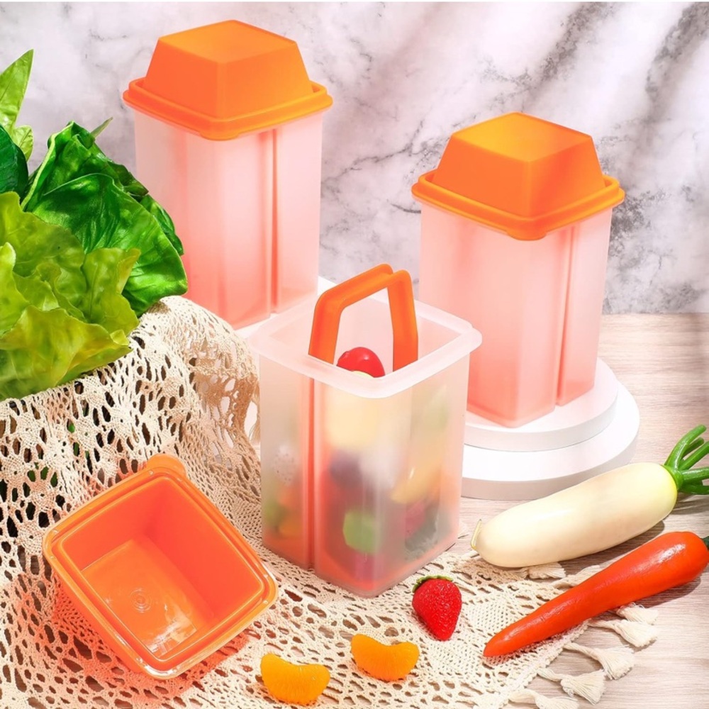 3 Jalapeno/Pickle Containers w/Strainer,1 bamboo tong Easy Open Lid,Orange,NWT